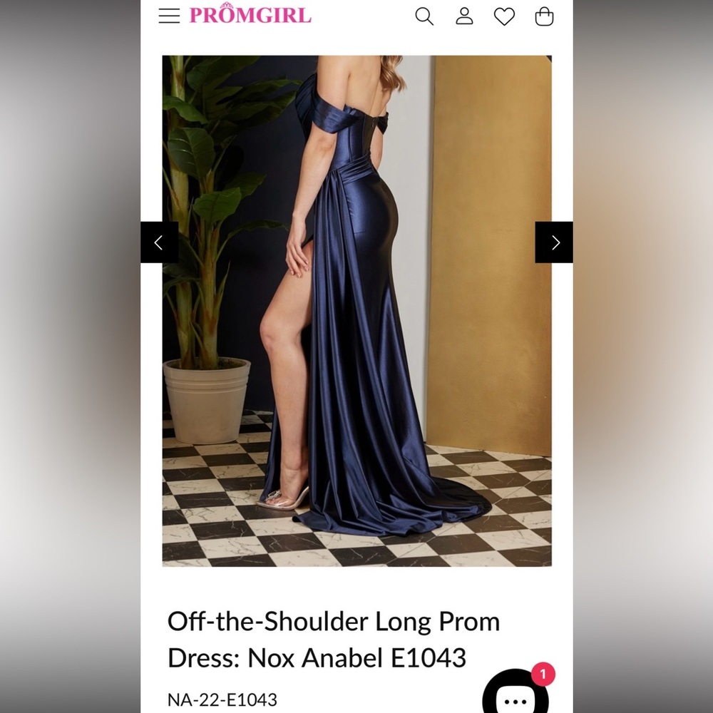 Off-the-Shoulder Black Satin Gown - Picture 2 of 3